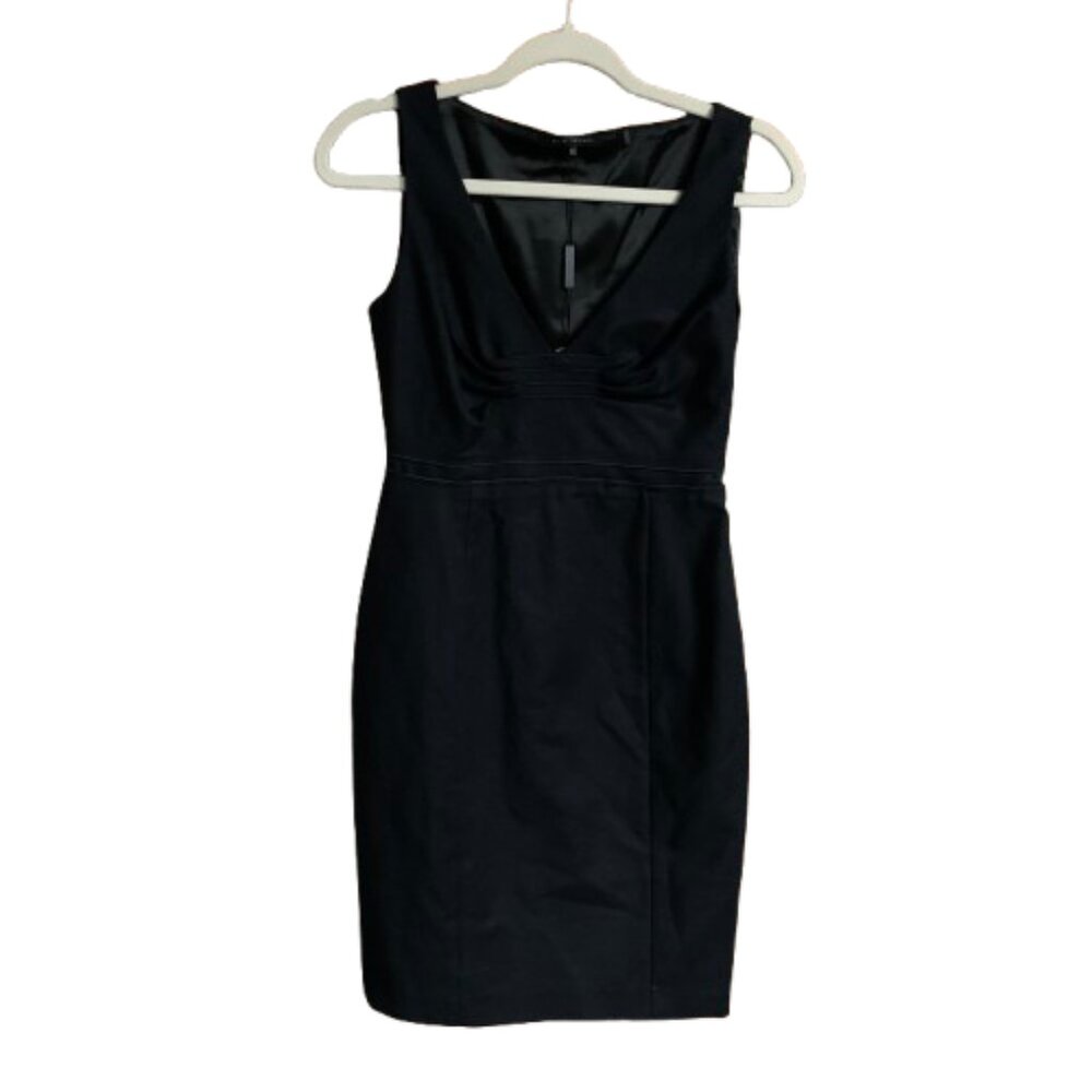 NWT Elie Tahari Anna Sheath Bodycon Women's US 2 Black Career Lined V-Neck Dress